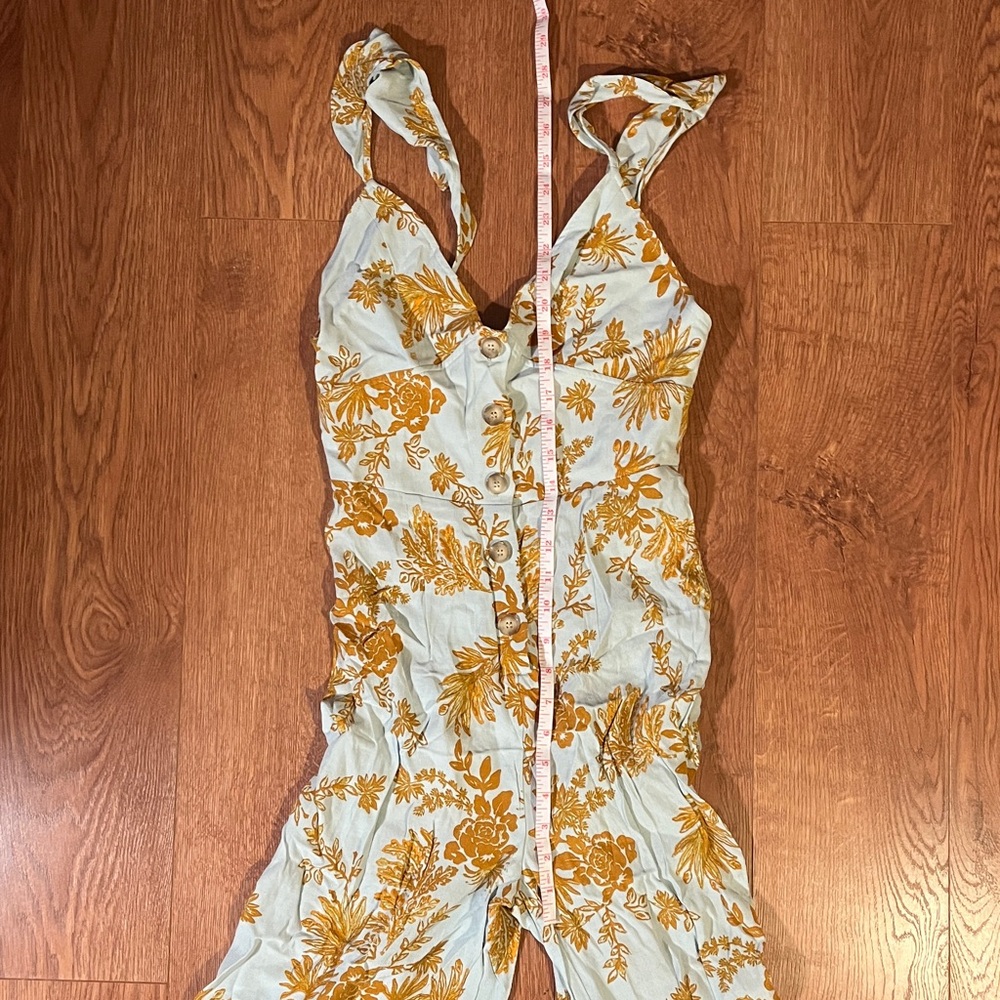 Free People Mustard and Teal Floral Jumpsuit Size 0 - Picture 2 of 4